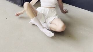short skirt big feet socks yoga - porn video