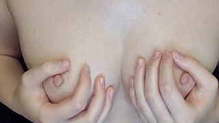FEMALE SOLO MASSAGE OF BREASTS AND NIPPLES WITH OIL UNTIL ORGASM - porn video