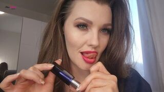 Pink lipstick mouth worship with tongue tease - porn video